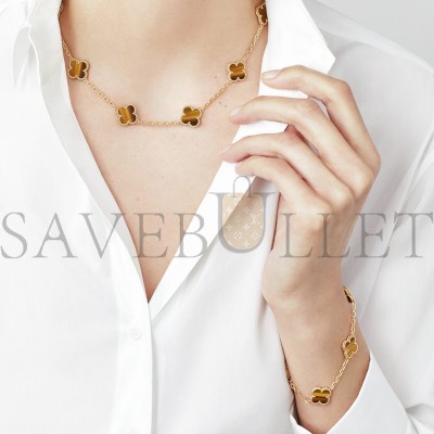 VAN CLEEF ARPELS VINTAGE ALHAMBRA BRACELET, 5 MOTIFS - YELLOW GOLD, TIGER EYE  VCARD35600